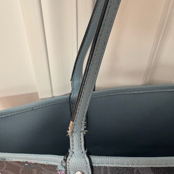 Coach Slate Blue & Floral Leather Tote - Picture 8 of 9